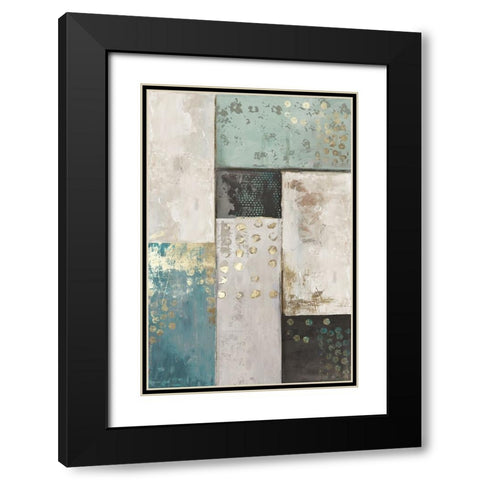 Teal Patchwork Square I Black Modern Wood Framed Art Print with Double Matting by Reeves, Tom