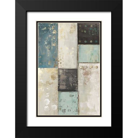 Teal Patchwork Square II Black Modern Wood Framed Art Print with Double Matting by Reeves, Tom