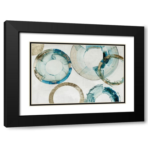 Blue Gold Rings Black Modern Wood Framed Art Print with Double Matting by Reeves, Tom