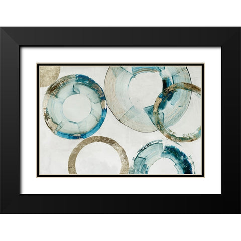 Blue Gold Rings Black Modern Wood Framed Art Print with Double Matting by Reeves, Tom