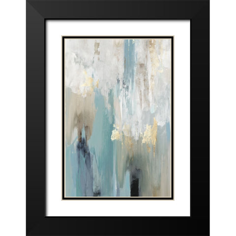 Teal Cascade Black Modern Wood Framed Art Print with Double Matting by Reeves, Tom