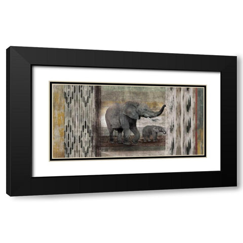 Tribal Elephants Black Modern Wood Framed Art Print with Double Matting by Selkirk, Edward