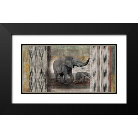 Tribal Elephants Black Modern Wood Framed Art Print with Double Matting by Selkirk, Edward
