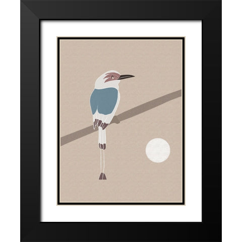 Japanese art a bird and the Moon Black Modern Wood Framed Art Print with Double Matting by Balbuena, Sabrina
