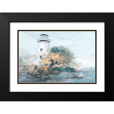 Golden Lighthouse Black Modern Wood Framed Art Print with Double Matting by Theodosiou, Matina