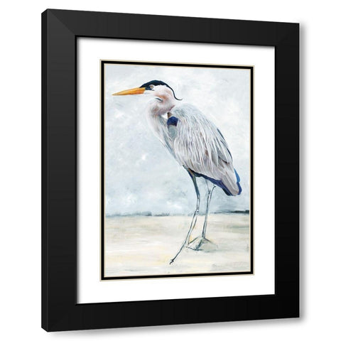 Beach Blue Heron I  Black Modern Wood Framed Art Print with Double Matting by Stellar Design Studio