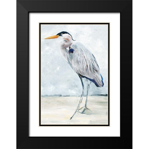 Beach Blue Heron I  Black Modern Wood Framed Art Print with Double Matting by Stellar Design Studio