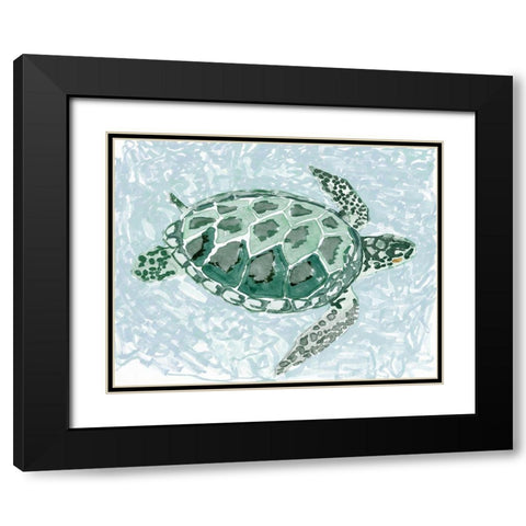 Green Turtle I Black Modern Wood Framed Art Print with Double Matting by Stellar Design Studio