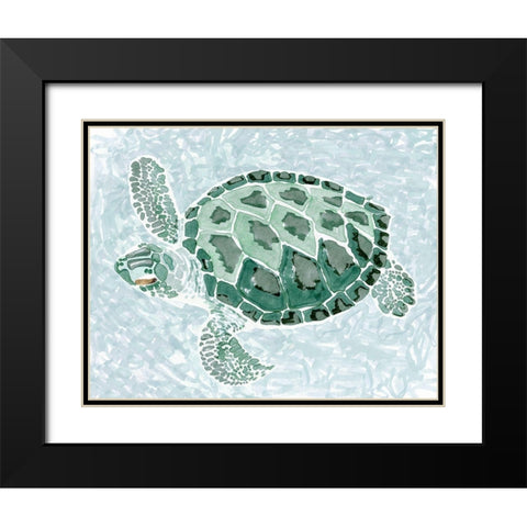 Green Turtle II Black Modern Wood Framed Art Print with Double Matting by Stellar Design Studio