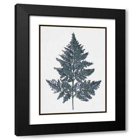 Blue Botanical Leaf I Black Modern Wood Framed Art Print with Double Matting by Stellar Design Studio