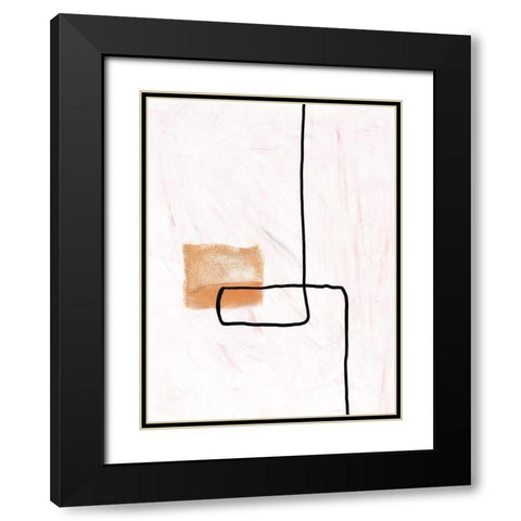 Textured Line Gold II Black Modern Wood Framed Art Print with Double Matting by J:L Design