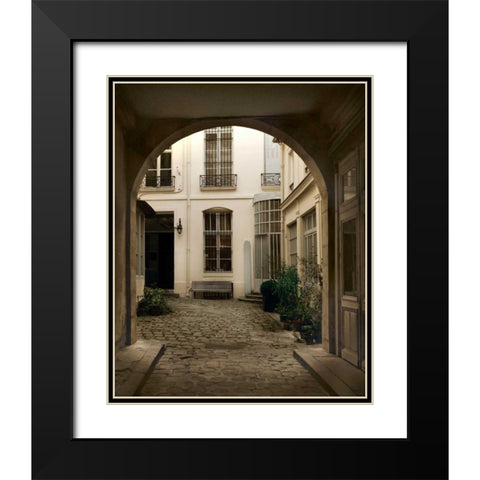 Marais Courtyard Black Modern Wood Framed Art Print with Double Matting by White, Milla