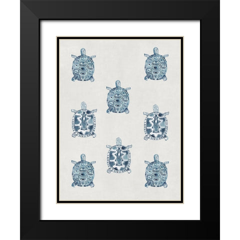 Indigo Turtles  Black Modern Wood Framed Art Print with Double Matting by Wilson, Aimee