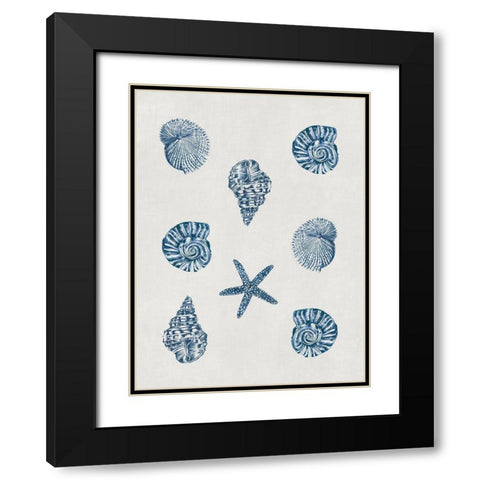 Indigo Shells Black Modern Wood Framed Art Print with Double Matting by Wilson, Aimee