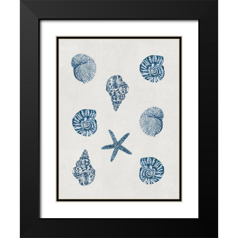 Indigo Shells Black Modern Wood Framed Art Print with Double Matting by Wilson, Aimee