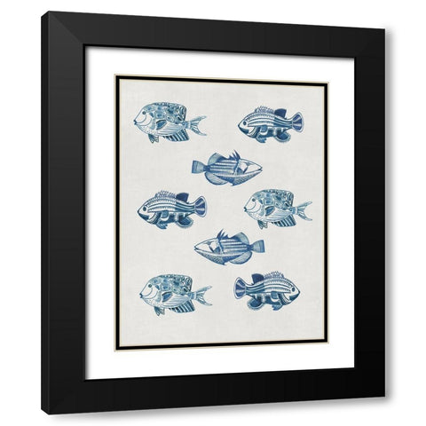 Indigo Fishes Black Modern Wood Framed Art Print with Double Matting by Wilson, Aimee