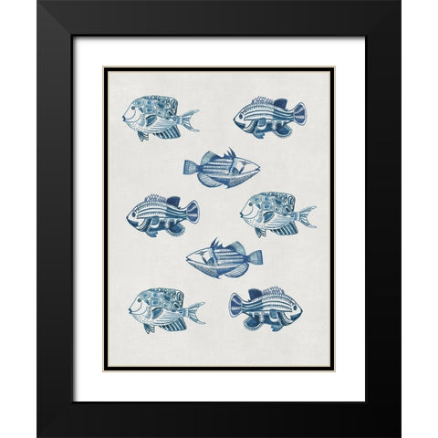 Indigo Fishes Black Modern Wood Framed Art Print with Double Matting by Wilson, Aimee