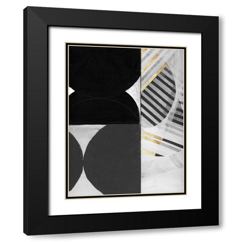 Stripes and Circles II Black Modern Wood Framed Art Print with Double Matting by Cartissi