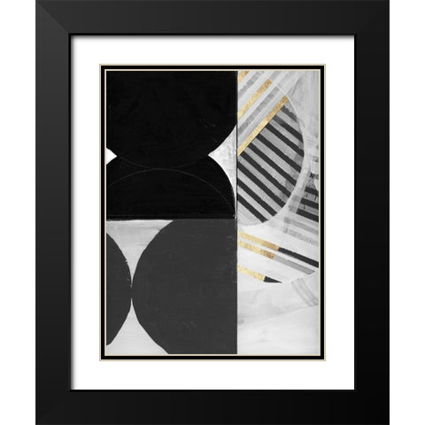Stripes and Circles II Black Modern Wood Framed Art Print with Double Matting by Cartissi