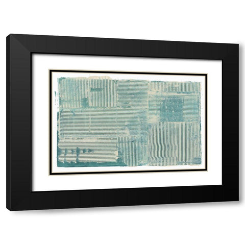Teal Linework II Black Modern Wood Framed Art Print with Double Matting by Cartissi