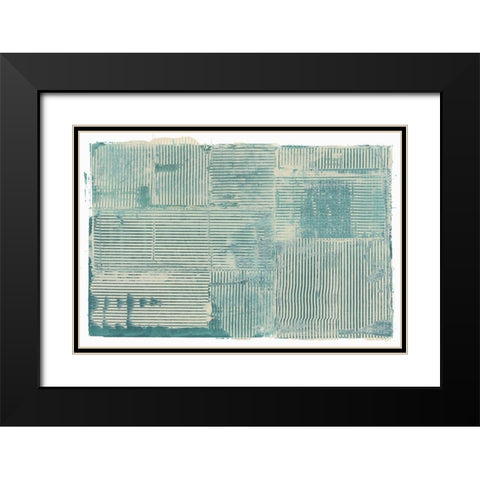 Teal Linework II Black Modern Wood Framed Art Print with Double Matting by Cartissi