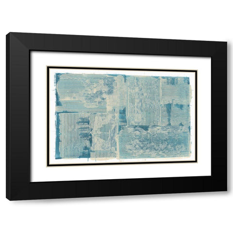 Teal Linework III Black Modern Wood Framed Art Print with Double Matting by Cartissi