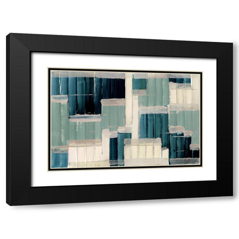 Mid Blue Black Modern Wood Framed Art Print with Double Matting by Cartissi