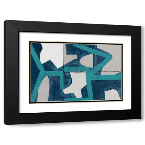 Mid Blue Shapes I  Black Modern Wood Framed Art Print with Double Matting by Cartissi
