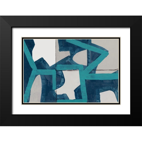 Mid Blue Shapes I  Black Modern Wood Framed Art Print with Double Matting by Cartissi