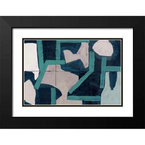 Mid Blue Shapes II Black Modern Wood Framed Art Print with Double Matting by cartissi