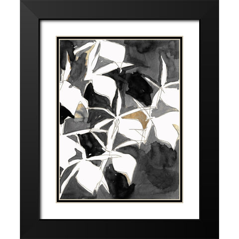 Black and Gold Floral I Black Modern Wood Framed Art Print with Double Matting by Cartissi