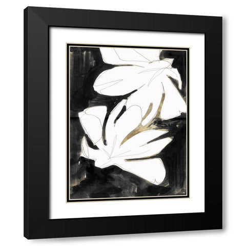 Black and Gold Floral II Black Modern Wood Framed Art Print with Double Matting by Cartissi