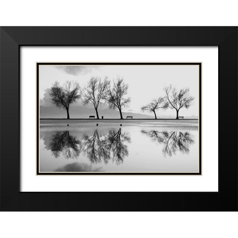 Kara Black Modern Wood Framed Art Print with Double Matting by Ayer