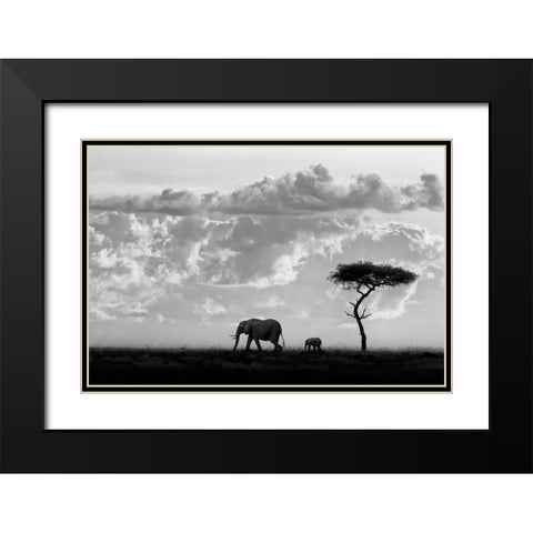 Moreno - Silhouettes of Mara Black Modern Wood Framed Art Print with Double Matting by 1x