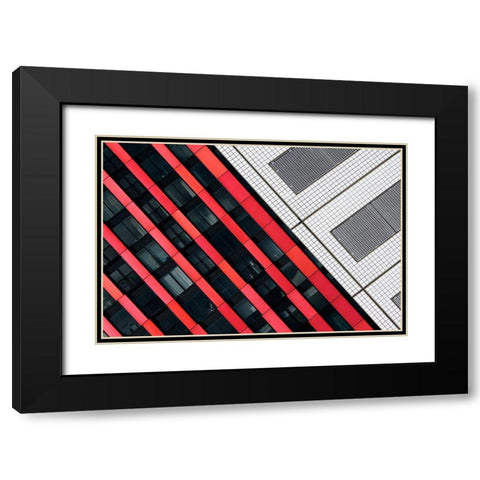 Red Diagonals Black Modern Wood Framed Art Print with Double Matting by Van Son