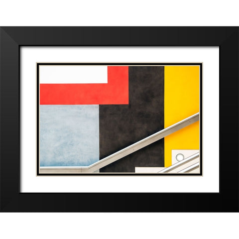Colour Block Black Modern Wood Framed Art Print with Double Matting by Wride