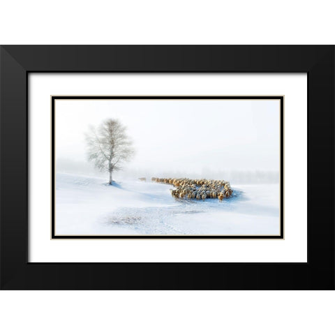 In Snow Black Modern Wood Framed Art Print with Double Matting by Zhu