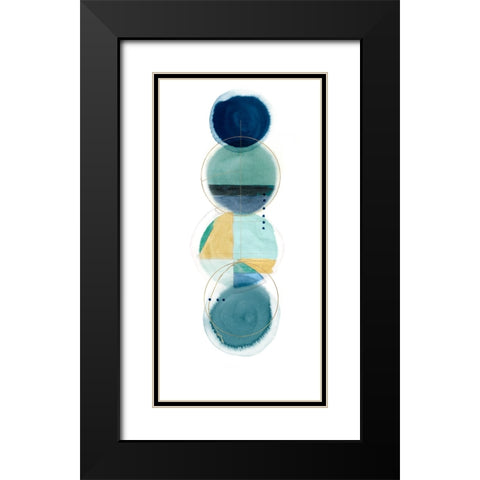 Stacked Circles I Blue Version Black Modern Wood Framed Art Print with Double Matting by Hazel J