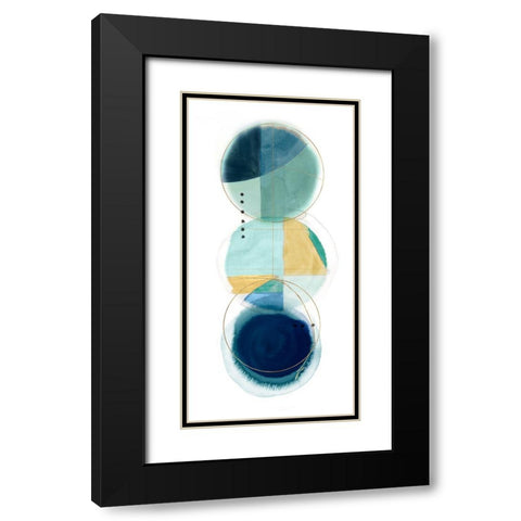 Stacked Circles II Blue Version Black Modern Wood Framed Art Print with Double Matting by Hazel J
