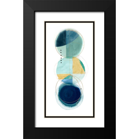 Stacked Circles II Blue Version Black Modern Wood Framed Art Print with Double Matting by Hazel J