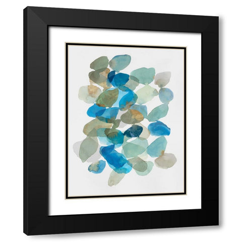 Blue Inky Pebbles I Black Modern Wood Framed Art Print with Double Matting by Hazel J