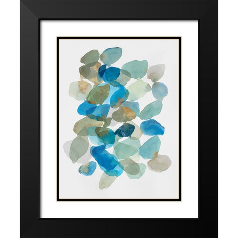 Blue Inky Pebbles I Black Modern Wood Framed Art Print with Double Matting by Hazel J