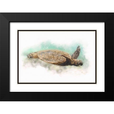 Hawaiian Green Sea Turtle Watercolor I Black Modern Wood Framed Art Print with Double Matting by Zalewski, Christine