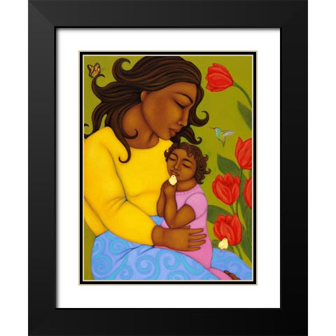 Mother and Child Black Modern Wood Framed Art Print with Double Matting by Adams, Tamara