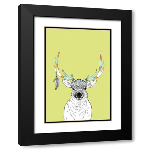 Elk and Feathers Black Modern Wood Framed Art Print with Double Matting by Annie Bailey Art