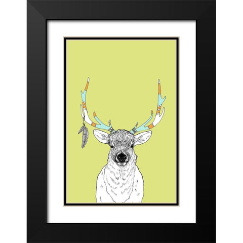 Elk and Feathers Black Modern Wood Framed Art Print with Double Matting by Annie Bailey Art
