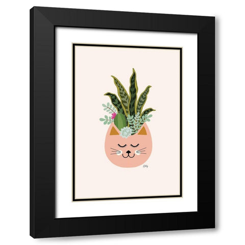 Cats and Plants Black Modern Wood Framed Art Print with Double Matting by Annie Bailey Art