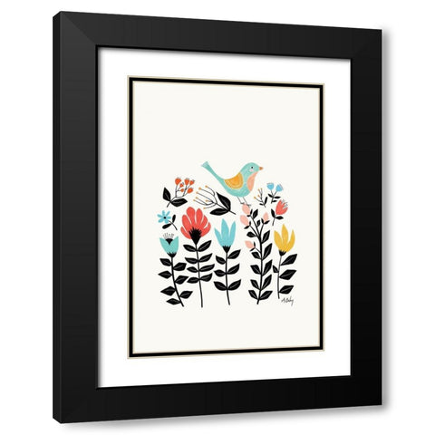 Folk Art Garden Black Modern Wood Framed Art Print with Double Matting by Annie Bailey Art