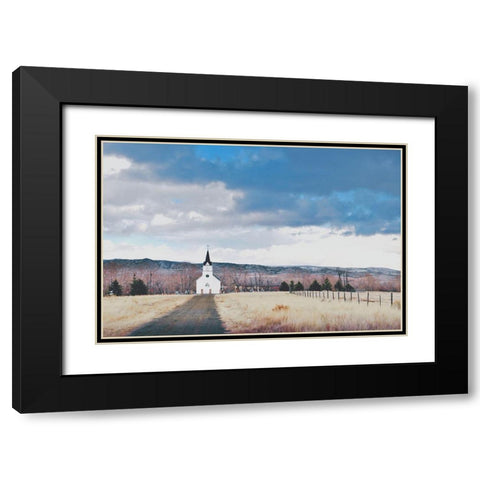 Little Church on the Prairie Black Modern Wood Framed Art Print with Double Matting by Annie Bailey Art