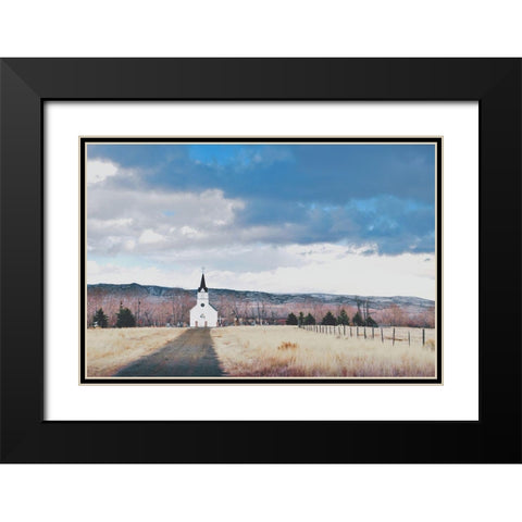 Little Church on the Prairie Black Modern Wood Framed Art Print with Double Matting by Annie Bailey Art